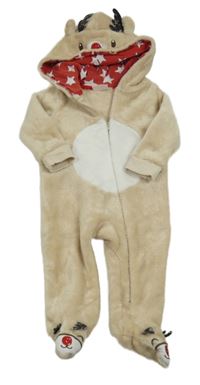 Béžovo-bílá chlupatá kombinéza s kapucí - sob