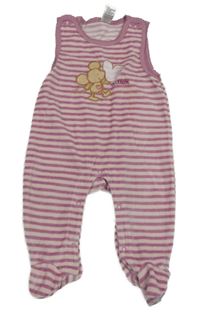 Vínovo-růžové pruhované sametové dupačky s myškou