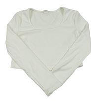 Smetanové žebrované crop triko Shein