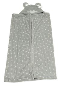Nové - Šedá chlupatá zavinovací deka s hvězdami a kapucí s medvědem Pep&Co