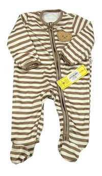 Nové - Hnědo-béžový pruhovaný overal s medvědem Shein