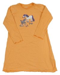 Oranžová puntíkatá noční košile s koňmi