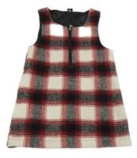 Béžovo-černo-červené kostkované vlněné šaty F&F