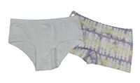 2x kalhotky - bílo-lila-žluté batikované + bílé