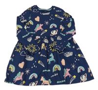 Tmavomodré bavlněné šaty s jednorožci M&S