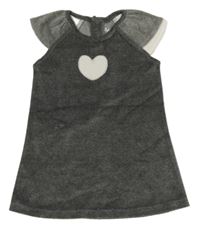 Tmavošedé melírované sametové šaty se srdcem