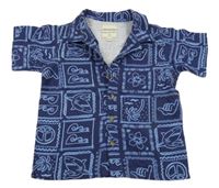 Tmavomodrá vzorovaná lněná košile