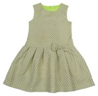 Béžovo-neonově žluté puntíkaté šaty s mašlí C&A