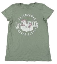 Khaki tričko s jednorožcem Page One Young