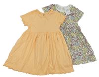 Nové - 2x bavlněné šaty - oranžové + smetanovo-barevné květované Primark