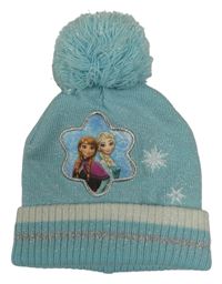 Modrá třpytivá pletená čepice s Frozen a bambulí Primark