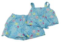 2 set - Světlemodré kraťasy s podmořským světem + crop top 