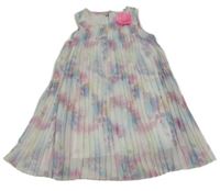 Bílo-lila-světlemodré šifonové plisované šaty s květem zn. H&M