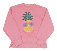 Neonově růžová mikina s ananasem z flitrů 