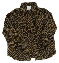 Hnědo-černá vzorovaná vlněná košilová bunda s límečkem Primark