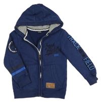 Tmavomodrá propínací mikina s nápisem a kapucí George