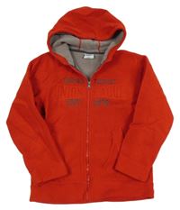 Červená fleecová propínací mikina s nápisem a kapucí zn Yigga 