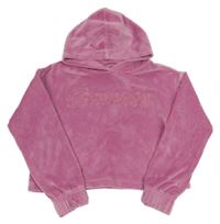 Růžová plyšová crop mikina s logem a kapucí Converse