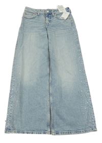 Nové - světlemodré široké rifle s kamínky H&M