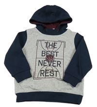 Šedo-tmavomodrá mikina s nápisem a kapucí Topolino