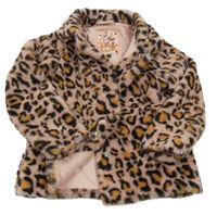 Růžová kožešinová leopardí lehce zateplená bunda 