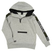 Šedá melírovaná mikina s černým pruhem a kapucí Chapter young