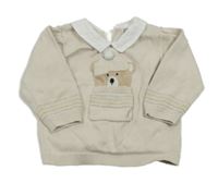 Smetanový lehký svetr s medvědem a límečkem 