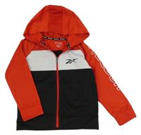 Černo-červeno-bílá sportovní propínací mikina s kapucí Reebok