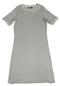 Šedé žebrované úpletové šaty s nápisem Pepperts 