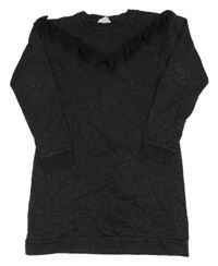 Černé třpytivé teplákové šaty s volánkem H&M