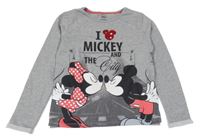 Šedé melíroané triko s Mickeym a Minnie 