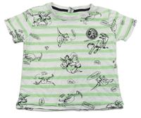 Bílo-zelené pruhované tričko s dinosaury Dopodopo