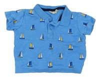 Modré polo tričko s loďkami Jojo Maman Bebé