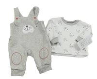 Nové - 2set - Bílá mikina s čumáky + šedé laclové tepláky s čumákem 