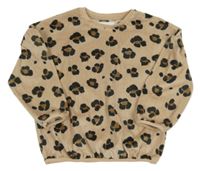 Béžovo-černo-hnědá plyšová mikina s leopardím vzorem zn. Next