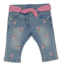 Modré květované rifle s páskem C&A