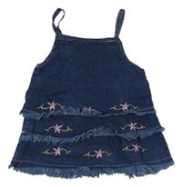 Tmavomodrý riflový top s květy 