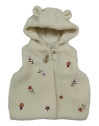 Smetanová huňatá podšitá propínací vesta s kapucí Nutmeg