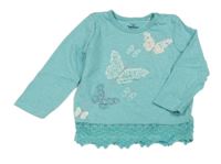 Světlemodré triko s motýlky a krajkou Topomini