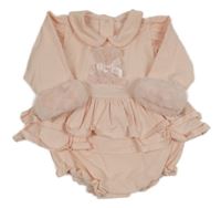 Světlerůžové teplákové body s medvídkem a vrstvenou sukní s medvědem 