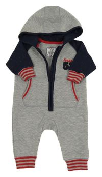 Šedo-tmavomodro-červená tepláková kombinéza s číslem a kapucí Early Days