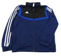 Tmavomodro-černá propínací sportovní mikina s pruhy a logem Adidas