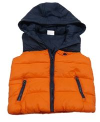 Tmavomodro-oranžová šusťáková zateplená vesta s kapucí F&F
