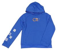 Modrá sportovní mikina s písmenem a kapucí CR7