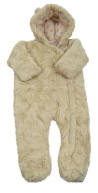 Béžová kožešinová zateplená kombinéza s kapucí F&F