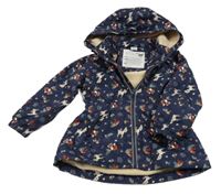 Tmavomodrá šusťáková zateplená parka se zvířátky a kapucí Dopodopo