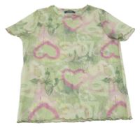 Zeleno-fialové síťované tričko se srdíčky a motýlky Primark