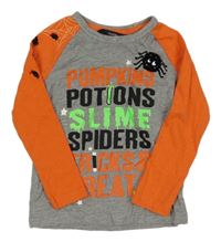 Šedo-oranžové triko s nápisy a pavouky George