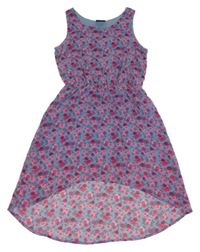 Světlemodro-růžové květované šifonové šaty Page one young