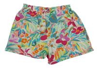 Béžovo-zeleno-růžové kraťasy s listy a květy Primark